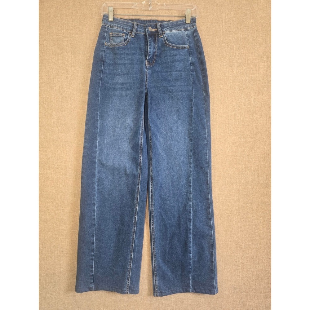 Sidefeel Womens Size 4 High Rise Wide Leg Jeans Medium Wash Stretch Denim Seam